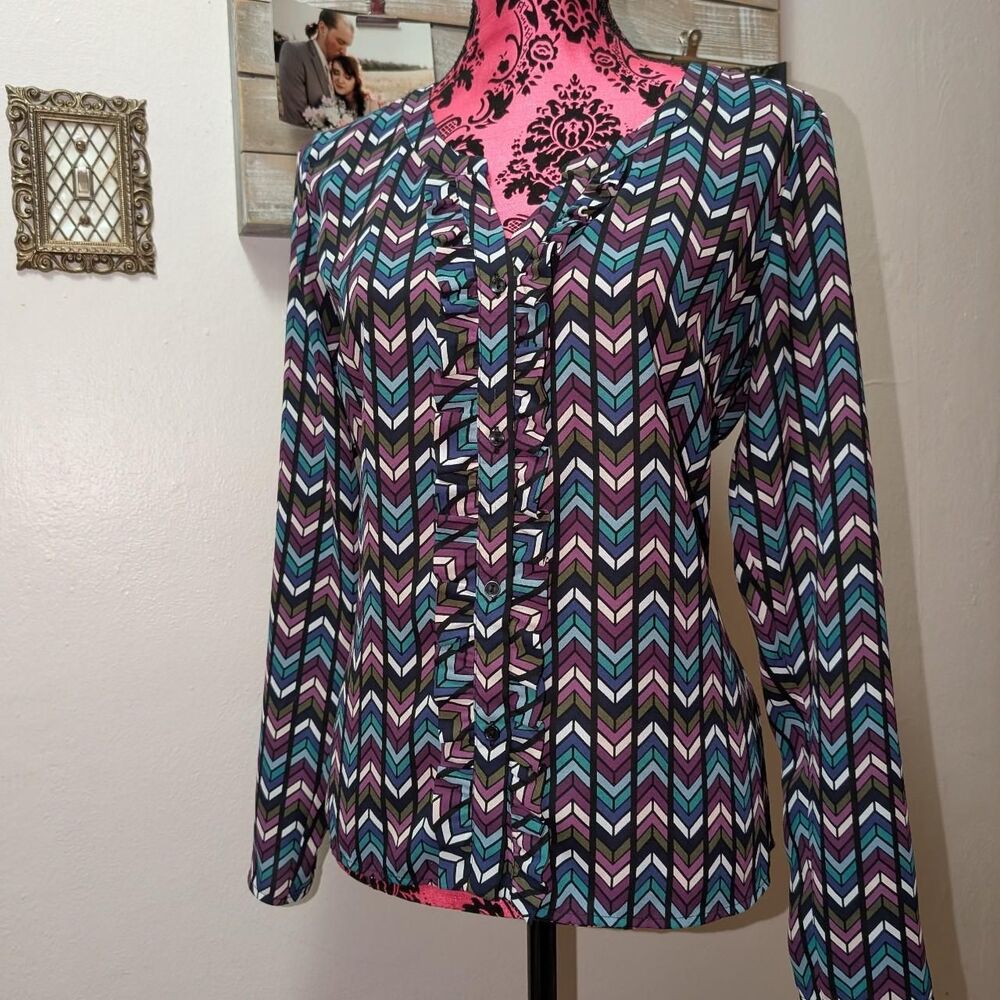 Candies Women's Purple and Blue chevron Blouse